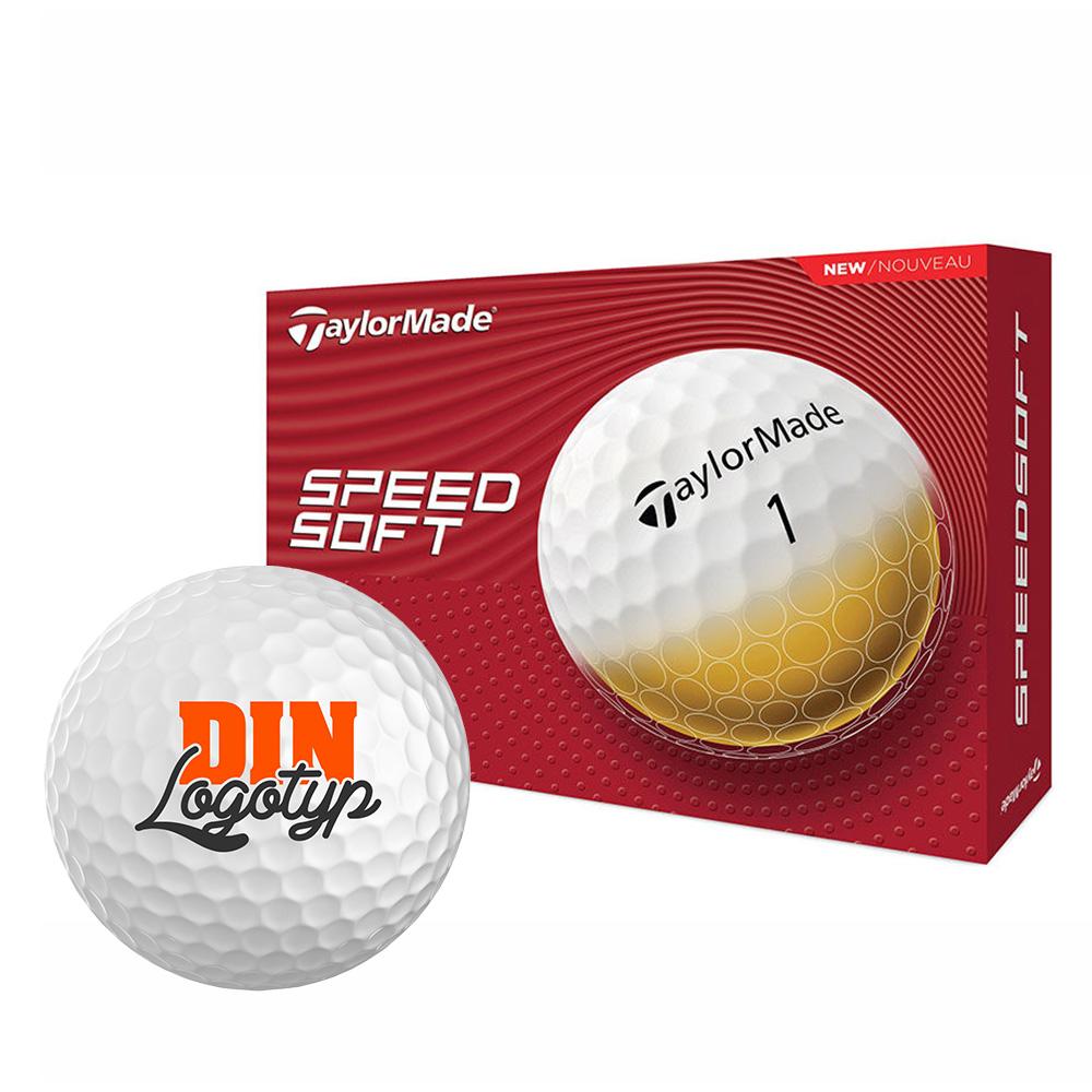 TaylorMade Speed Soft golfbollar med personlig logotyp. Skräddarsy dina golfbollar med tryck – perfekt för företag, golfklubbar och event. Beställ unika golfbollar idag!