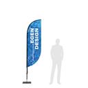 Beachflagga Paddle Small med exempel motiv och person för skala