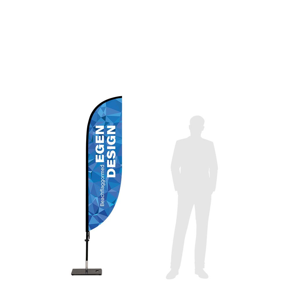 Beachflagga Paddle Small med exempel motiv och person för skala