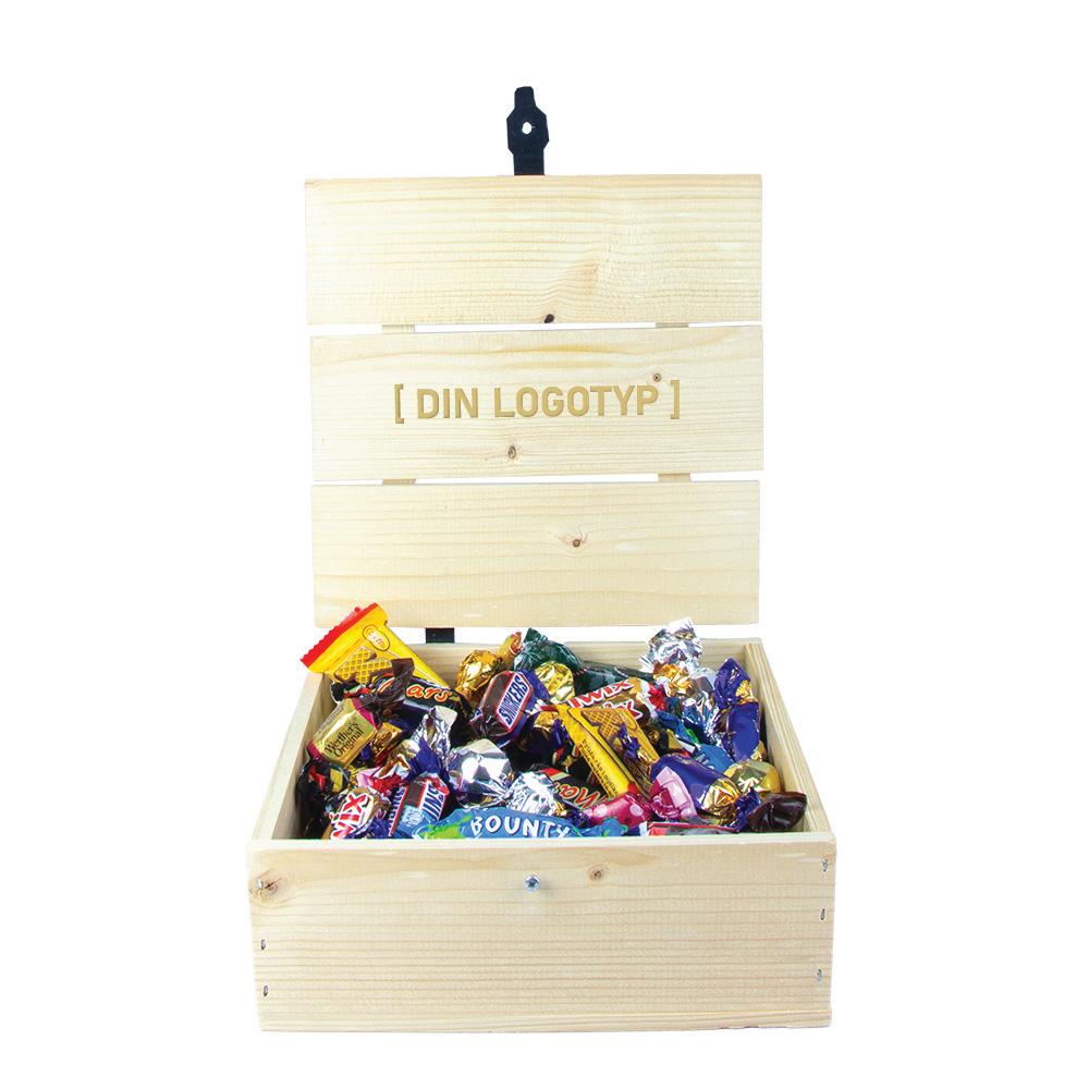 Trälåda med inbränd logotyp 800g