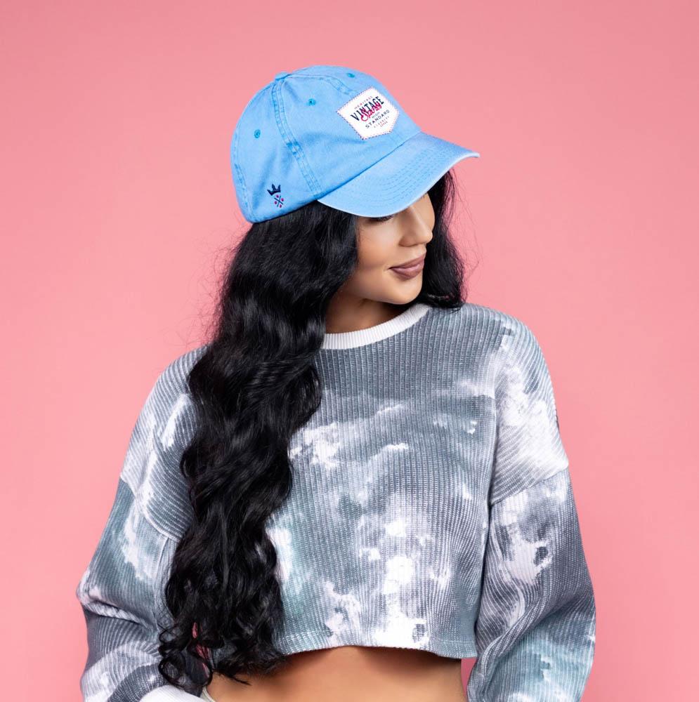 Dad-cap Stentvättad modellbild med exempel dekoration