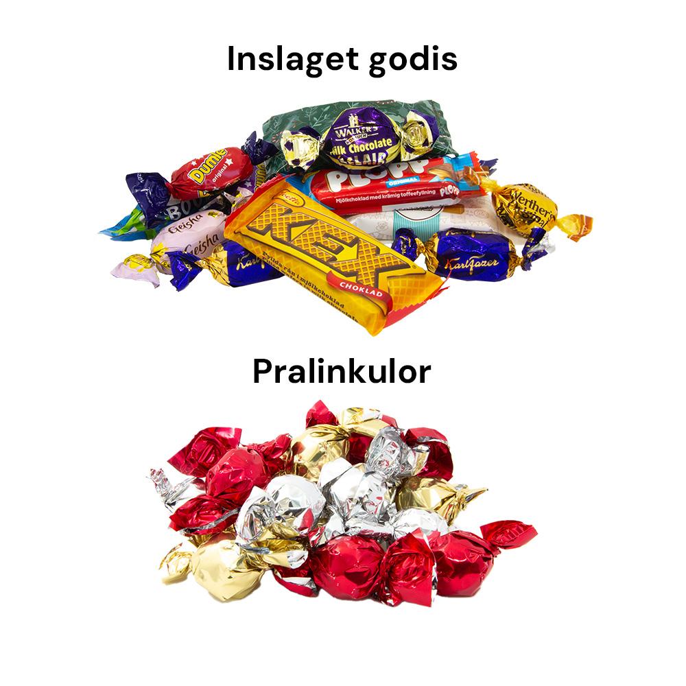 Smak att välja mellan: Inslaget godis eller Pralinkulor Smak att välja mellan: Inslaget godis eller Pralinkulor