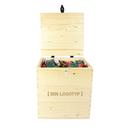 Trälåda med inbränd logotyp exempel