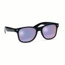 Solglasögon Tuv i svart båge och svart skalm med lila spegelglas (sned vy)